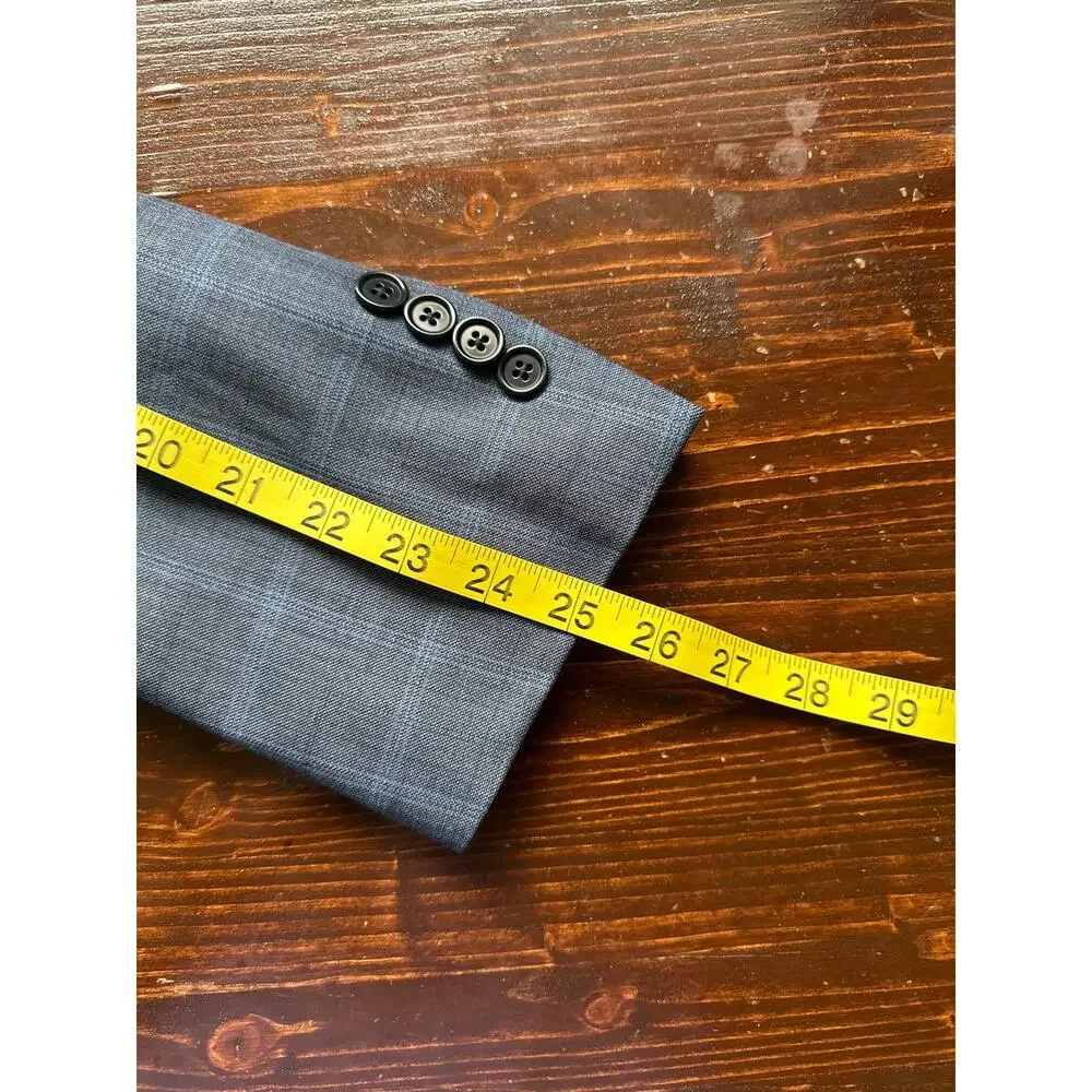 Brooks Brothers Explorer Regent Fit 43R Blue Windowpane Plaid Sports Coat Blazer